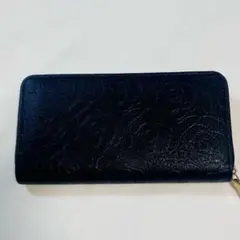 新品　レザー　長財布　バラ柄/ブラック