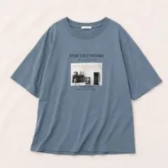 グラシア　プリントTシャツ　トップス　半袖　クルーネック　春夏　ブルー　LLのサムネイル