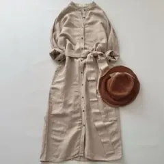 ガリャルダガランテ シャツワンピース ロング 麻混 ベージュ 長袖 洗えるF