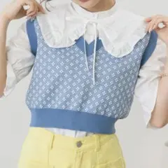 ems excite Vネック 小花柄ショートベストのサムネイル