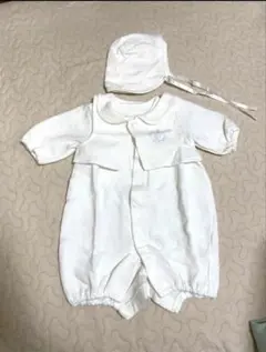 ベビー服　ホワイト セレモニースーツと帽子セット　退院着