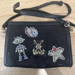 ビーズ刺繍 ブラックショルダーバッグ