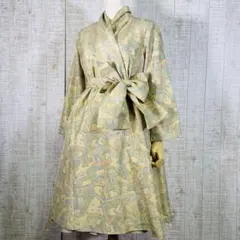 着物リメイク＊風景柄色大島紬でフレアードレスコートorワンピース