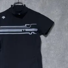 DESCENTE GOLF ナイロンベアロゴジャカードモックネック半袖シャツ 黒