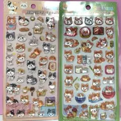 猫と犬の透明ステッカー2シートセット