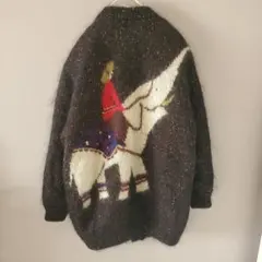 希少 レトロ ヴィンテージ アニマル柄 象 メランジ ニット カーディガン