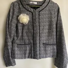 GLACIER ノーカラージャケット 黒白ツイード