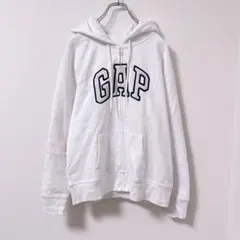 ギャップ GAPロゴ ジップパーカー 白 フーディー L 裏起毛 シンプル