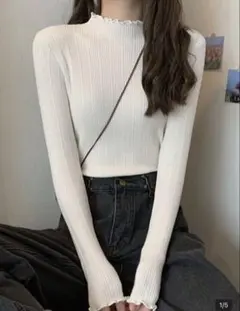 未使用　グレイル　パールボタンフリル配色ニットカーディガン[rut576]