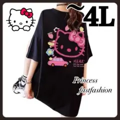 ハローキティ Tシャツ 大きいサイズ 4L ブラック ゆったり 半袖 レディース