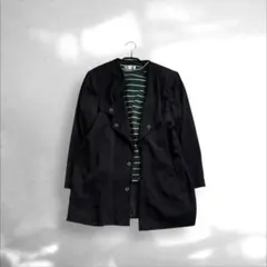 ノーカラー デザインジャケット ネイビー 個性的 襟 M-L フリーサイズ