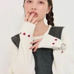 tina:jojun ハート刺繍 リブニット ホワイト