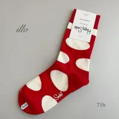 人気柄！ハッピーソックス　レディース　靴下　レッド　赤　ドット　おしゃれ