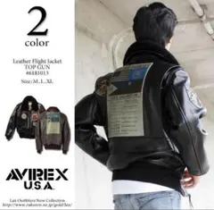 AVIREX U.S.A. レザーフライトジャケット TOP GUN ブラック