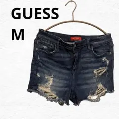 早い者勝ち GUESS ダークデニム デストロイドショートパンツ ダメージ