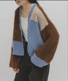 KBF パッチワークニットカーディガン