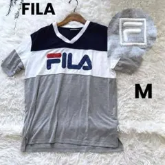 FILA フィラ メンズ ビッグロゴ 半袖 Ｖネック Tシャツ カットソー M