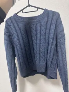 ネイビー ケーブル編み 長袖ニットセーター