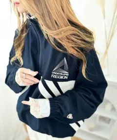 大人のスポーティMIX 綿100％刺繍入り配色ラインハーフジッププルオーバー