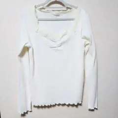 Honeys レース リブ カットソー 白 Lサイズ ハニーズ