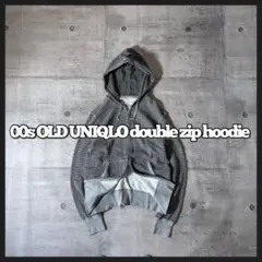 00s OLD UNIQLO チェック ダブルジップ パーカー S 短丈 y2k