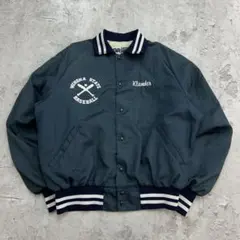 ヴィンテージスタジャン　ナイロンジャケット　古着　ネイビー　XL