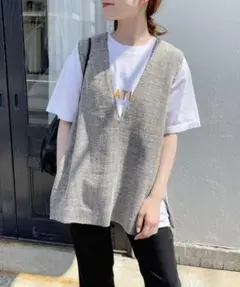 spick&span リネンツイードベストブラック