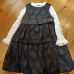 【AcanB130〜140】3点セット→黒ドット柄ワンピと長袖ブラウス2枚