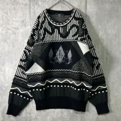 激渋 ヴィンテージ 刺繍 3D ニット 黒 セーター Y2K