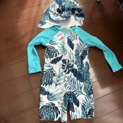 新品未使用、子供用水着葉柄ラッシュガードセット 95cm未満