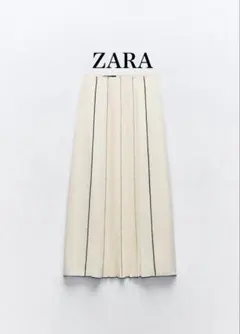 ZARA ピンタック&コントラストシーム　ミディスカート