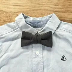 ハンドメイド　キッズ　蝶ネクタイ　リボンブローチ　チャコールグレー　デニム