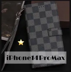 チェック柄 手帳型 iPhoneケース iPhone14ProMax ブラック