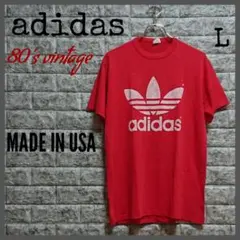 ★レア♪◆ 80'sビンテージ♪USA製♪【アディダス】赤・レッド！Tシャツ・L