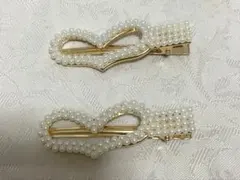 パールハート型ヘアクリップ2個セット