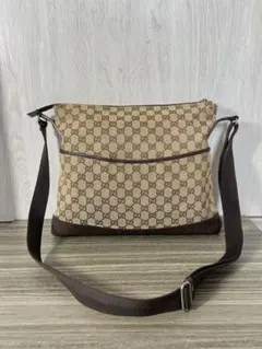 GUCCI ショルダーバッグ　GG柄　キャンバス　レザー　ベージュ　斜めがけ