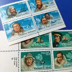 外国切手 アメリカ 1986.88年 極地探検家 北極探検 南極探検 田型2種