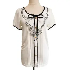 【グラシア】シフォンフリル リボン付き ピンタック カットソー (M) ハニーズ