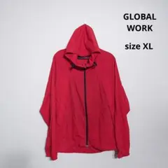 GLOBAL WORK 赤 フード付き ナイロンパーカー XL