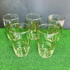 昭和レトロ 佐々木硝子 ラブリー5 クロッカス 金彩 グラス 5客