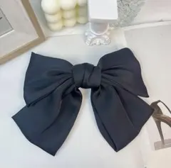 ブラック サテン リボン バナナクリップ 大きめ 上品 韓国 ヘアアクセ