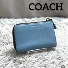 COACH コーチ L字ファスナー型 カードケース コインケース レザー 水色