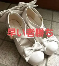 しまむら　星名桜子　リボン付き ストラップパンプス ホワイト　Mのサムネイル