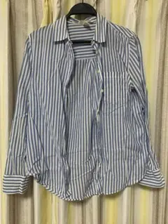 青 白 ストライプ 長袖シャツ 薄手