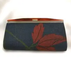 和装バッグ　花柄　ネイビー　大島紬　クラッチバッグ　セカンドバッグ