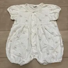 Cottoli 白 木馬柄 半袖ロンパース50-60cm