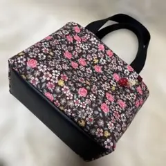 帆布使いトートバッグ=キャスキッドソン×ミニ薔薇×ブラウン