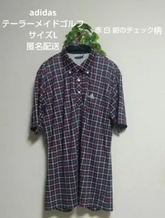 adidas テーラーメイドゴルフ Lサイズ赤白紺チェック ポロシャツ
