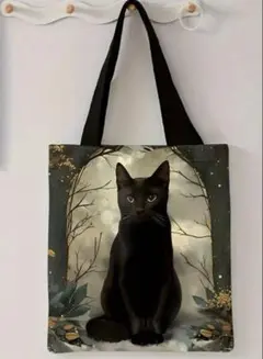猫柄トートバッグ　黒猫
