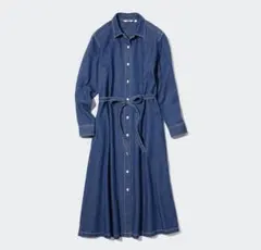 ユニクロ デニム Aライン シャツワンピース M ブルー 送料無料 送料込み